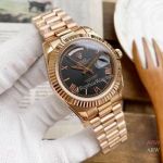 Copy Rolex Day Date 40mm Watches Black Dial Rose Gold Presidential Strap
